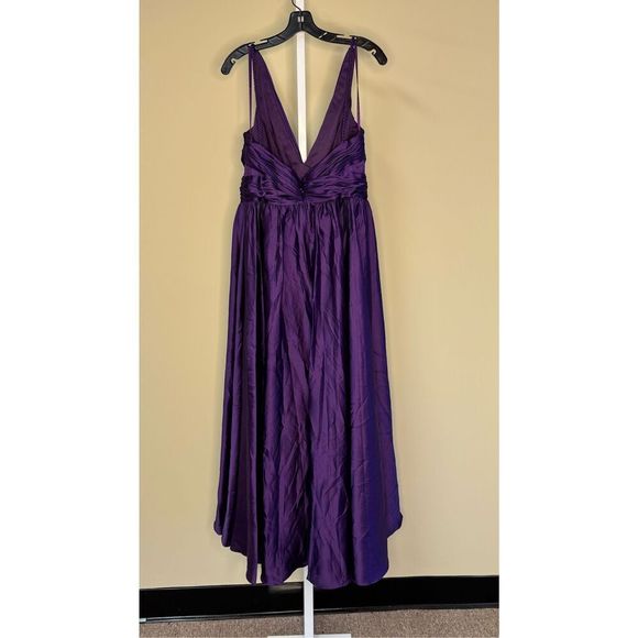 Mac Duggal NWT Ruched Top Satin Pleated Tea Length Dress in Purple Size 10 - Picture 6 of 8